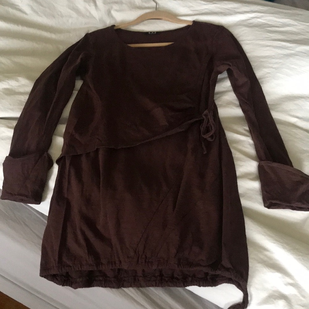 Brown Mini Dress with Shirred and Drawstring